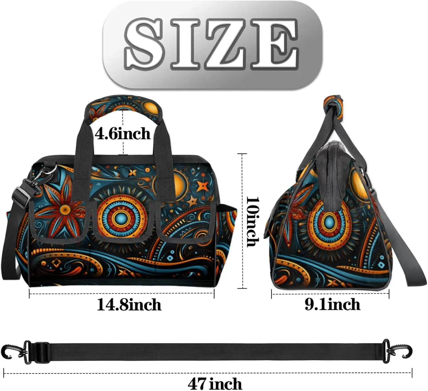 Geometric Art TOOL BAG with 14 Pockets, Adjustable Shoulder Strap Tool Tote Storage Bag, Waterproof Tool Organizer for Woodworking, Building, Gardening