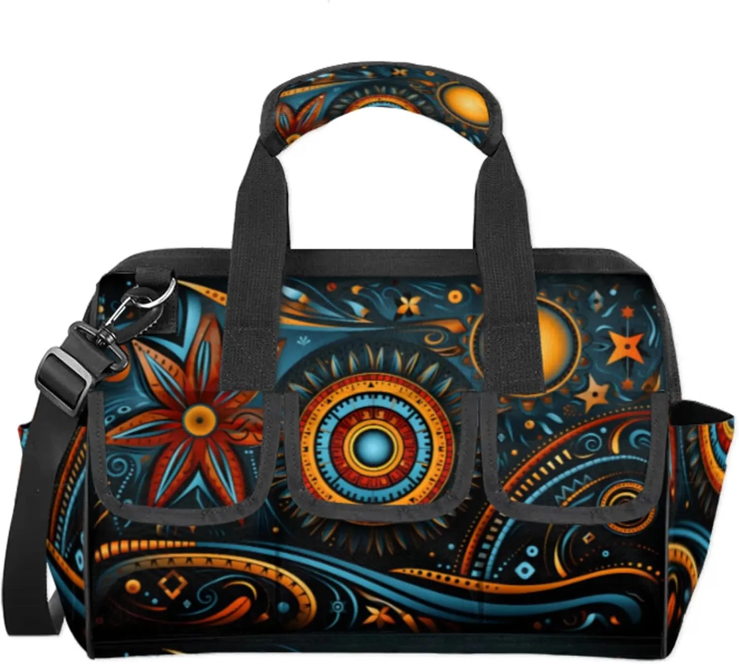Geometric Art TOOL BAG with 14 Pockets, Adjustable Shoulder Strap Tool Tote Storage Bag, Waterproof Tool Organizer for Woodworking, Building, Gardening