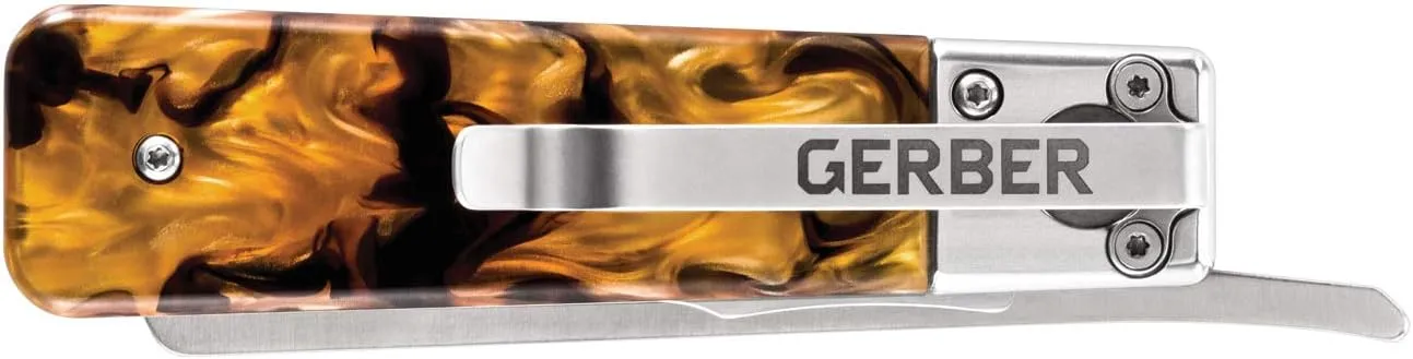 Gerber Gear Jukebox, EDC Folding Pocket Knife with Straight Edge Flipper Blade for Everyday Carry, Gifts for Men, Tortoise Shell