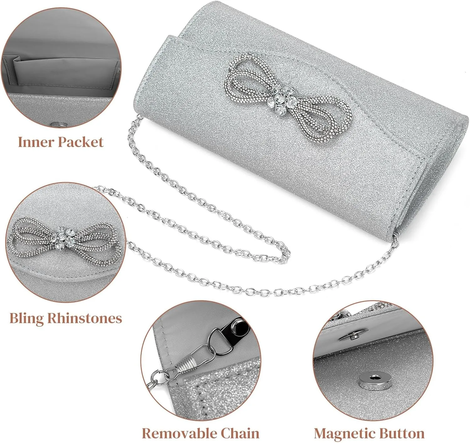 Gets Women Evening Bag Rhinestone Bow Clutch Purse for Women Party Wedding Prom Cocktail Formal Flap Handbags