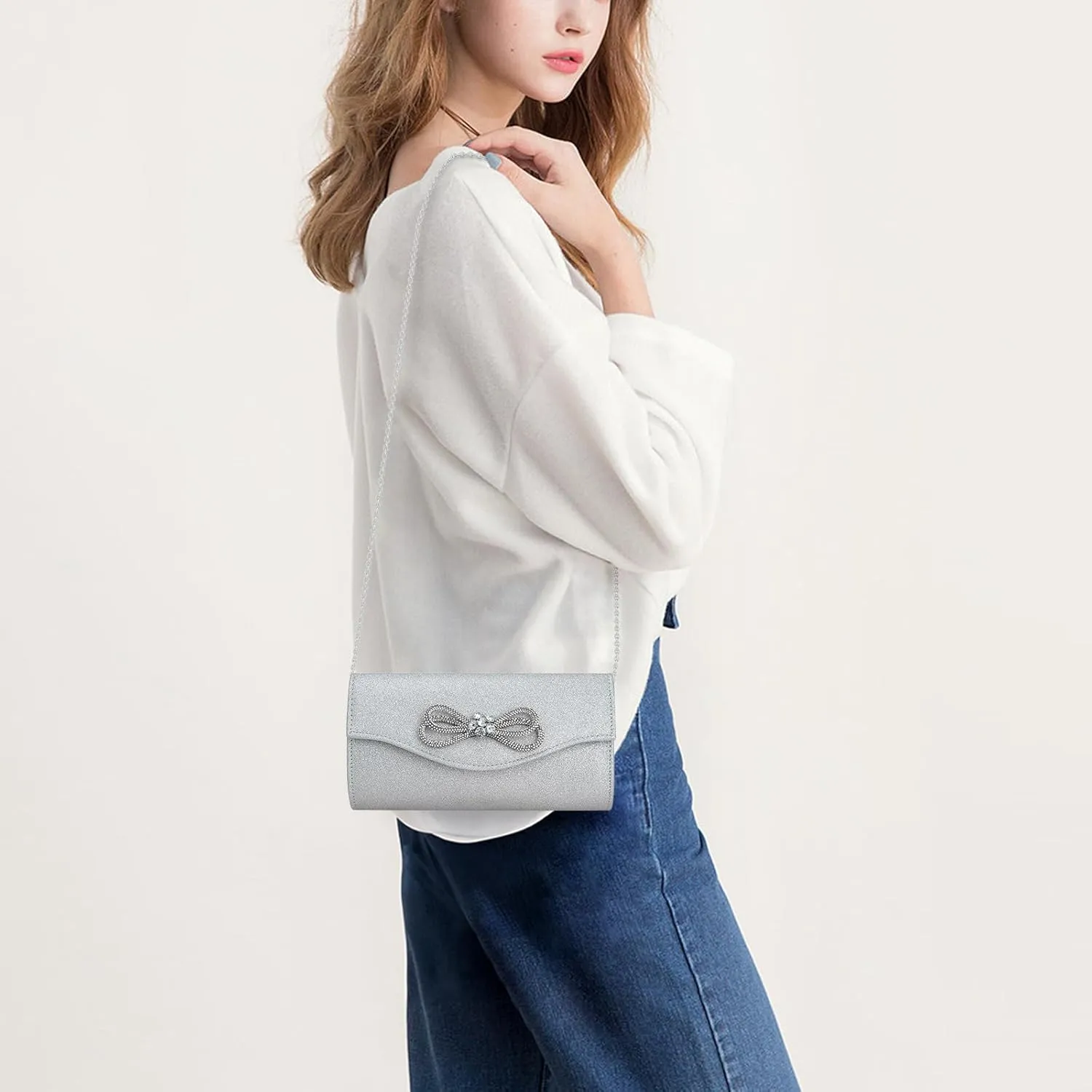 Gets Women Evening Bag Rhinestone Bow Clutch Purse for Women Party Wedding Prom Cocktail Formal Flap Handbags