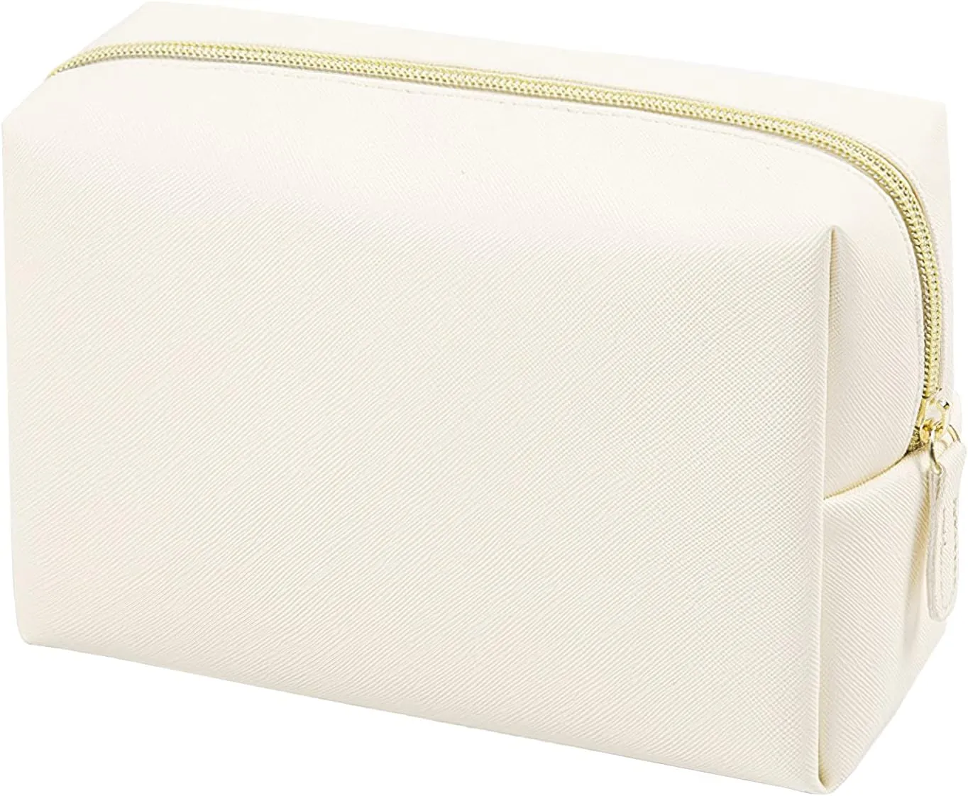 GFU Makeup Bag, Travel Cosmetic Bag for Women, Large Capacity Travel Toiletry Bag Waterproof PU Leather, Multifunctional Cosmetic Pouch for Girls, Women and Moms Gifts, Beige White