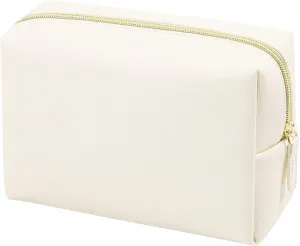 GFU Makeup Bag, Travel Cosmetic Bag for Women, Large Capacity Travel Toiletry Bag Waterproof PU Leather, Multifunctional Cosmetic Pouch for Girls, Women and Moms Gifts, Beige White