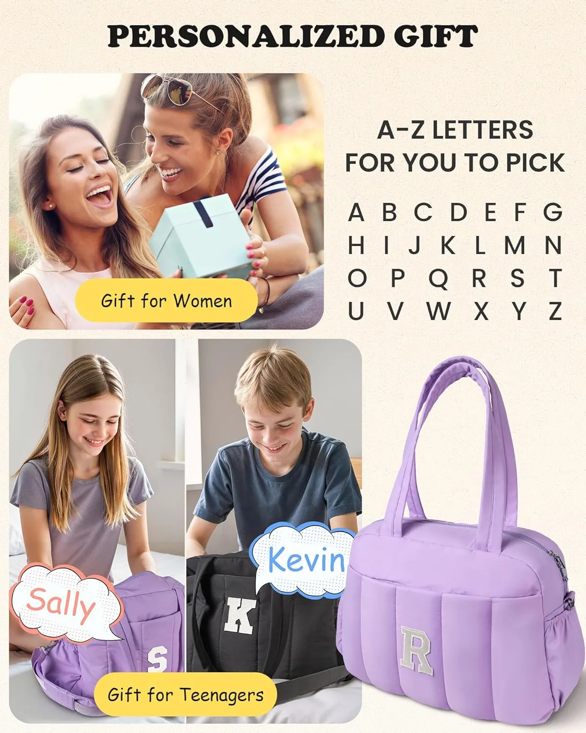 Gifts for Women 20s Graduation Gifts, Initial Duffel Bag, Personalized Woman Weekender Bag, Monogram Overnight Bag for Women, Girls Travel Bag with Makeup Bag, Granddaughter Gift (Letter S)