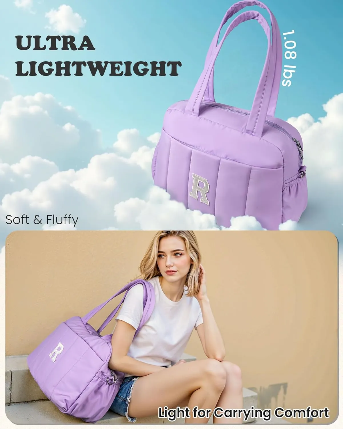 Gifts for Women 20s Graduation Gifts, Initial Duffel Bag, Personalized Woman Weekender Bag, Monogram Overnight Bag for Women, Girls Travel Bag with Makeup Bag, Granddaughter Gift (Letter S)