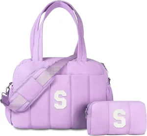 Gifts for Women 20s Graduation Gifts, Initial Duffel Bag, Personalized Woman Weekender Bag, Monogram Overnight Bag for Women, Girls Travel Bag with Makeup Bag, Granddaughter Gift (Letter S)
