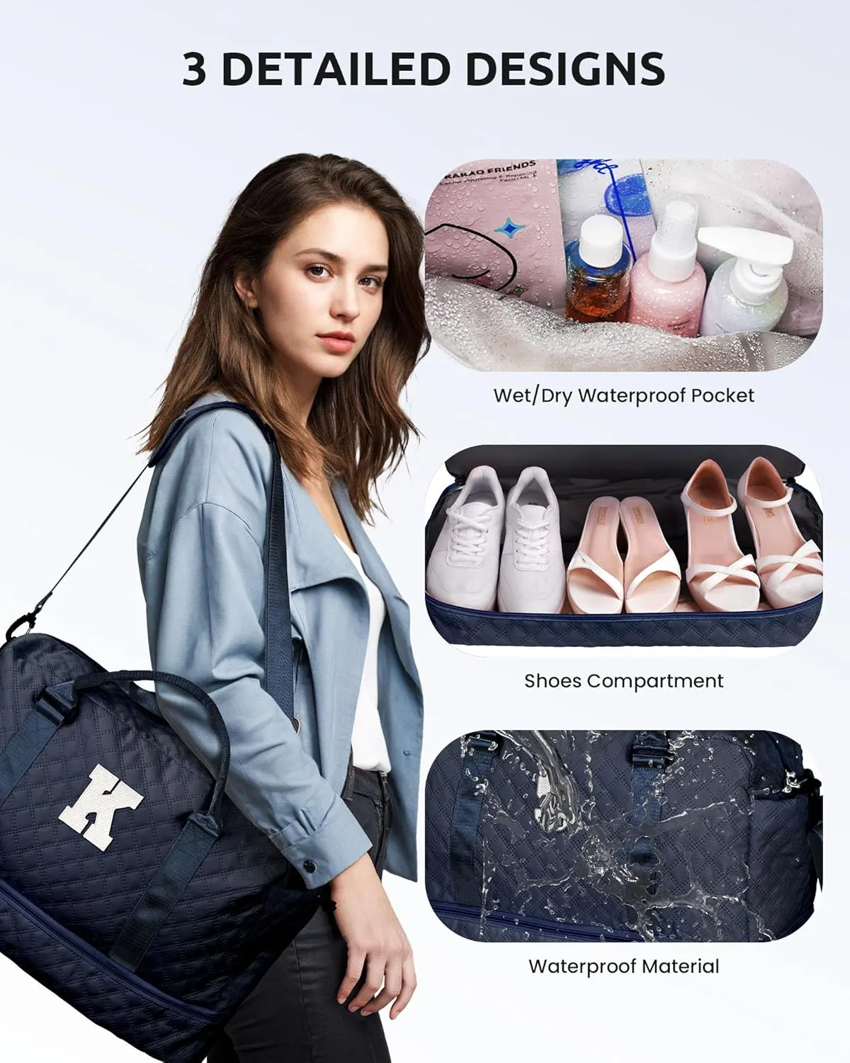 Gifts for Women-Initial Duffle Bag with Shoe Compartment, Personalized Weekender Bag, Monogram Overnight Bag for Women, Letter Travel Bag with Makeup Bag，Gift for Women Friend (Letter A)