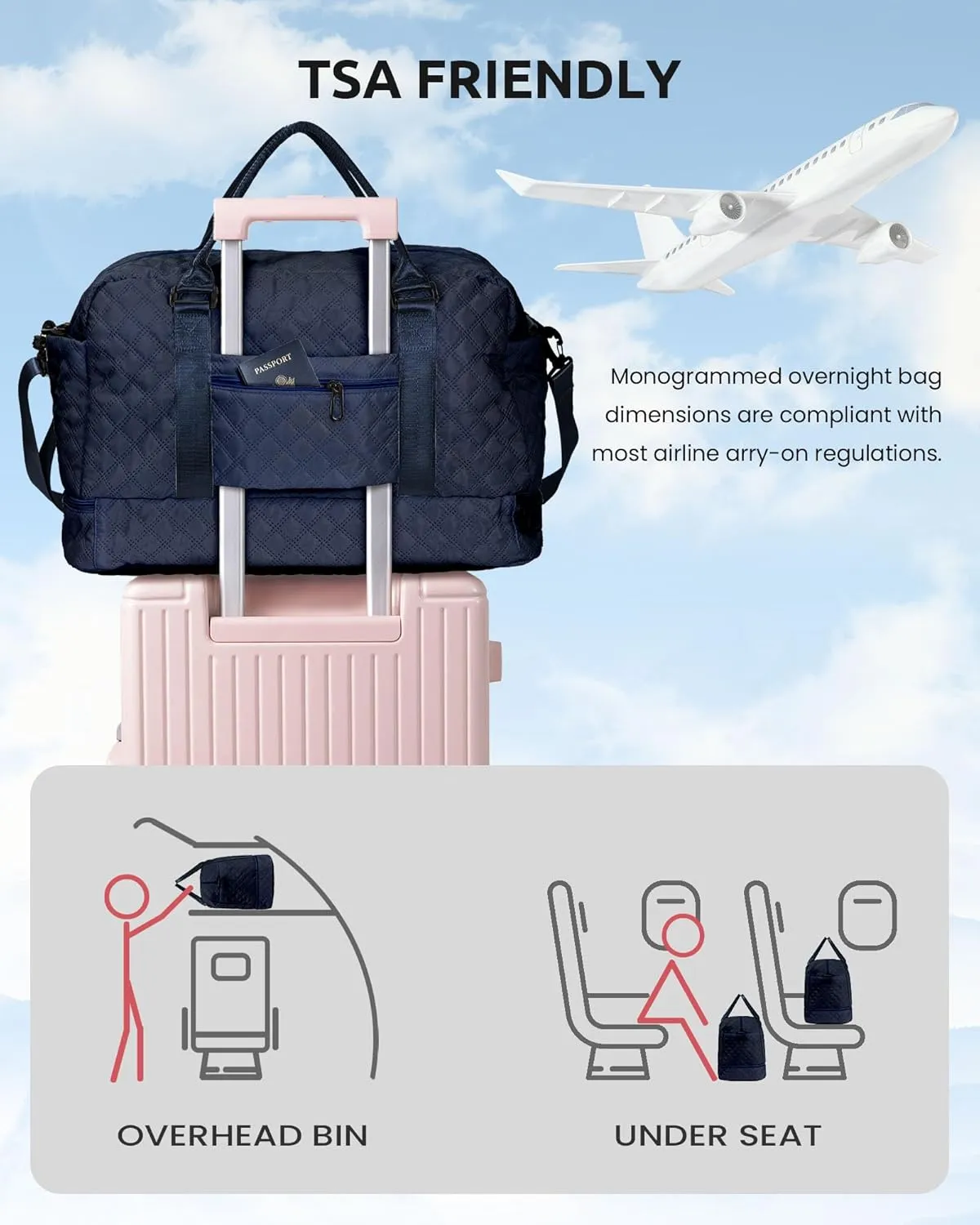 Gifts for Women-Initial Duffle Bag with Shoe Compartment, Personalized Weekender Bag, Monogram Overnight Bag for Women, Letter Travel Bag with Makeup Bag，Gift for Women Friend (Letter A)