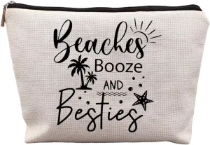 Girls Trip Gifts, Girls Weekend Bestie BFF Friendship Gifts for Women Friends, Beaches Booze and Besties Canvas Makeup Bag Cos