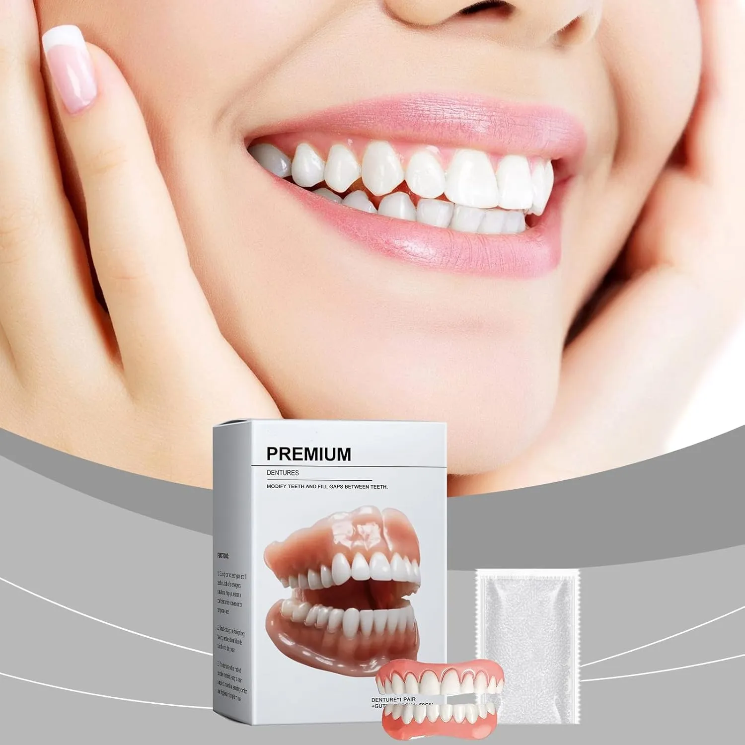 Glidewellpd Premium Denture, Smileasego Premium Dentures, Advanced Full Denture Set, Silicone Reline Dentureset, Denture Reline Kit (2set)