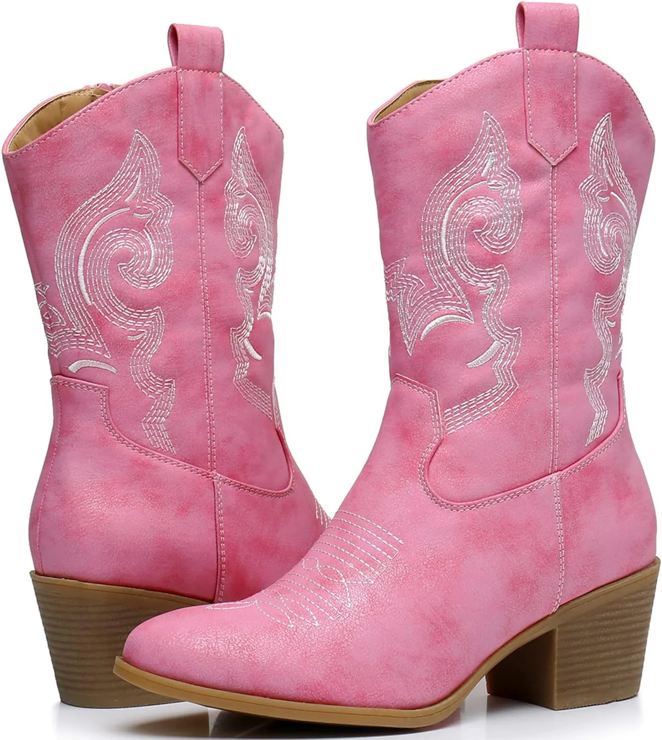GLOBALWIN Women's Mid Calf The Western Cowgirl Boots Fashion Cowboy Boots For Women Chunky Low Heel