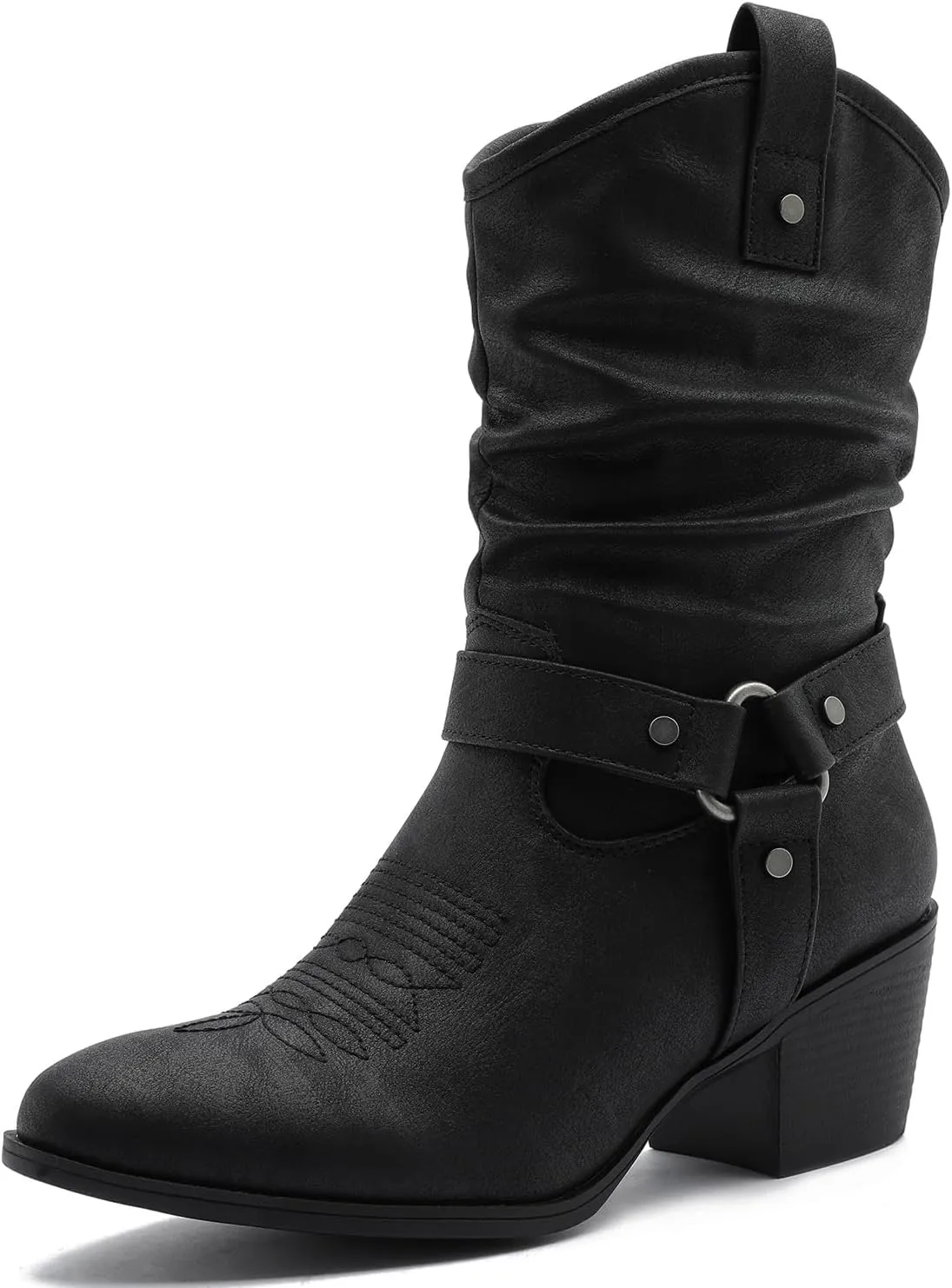 GLOBALWIN Women's Mid Calf The Western Cowgirl Boots Fashion Cowboy Boots For Women Chunky Low Heel