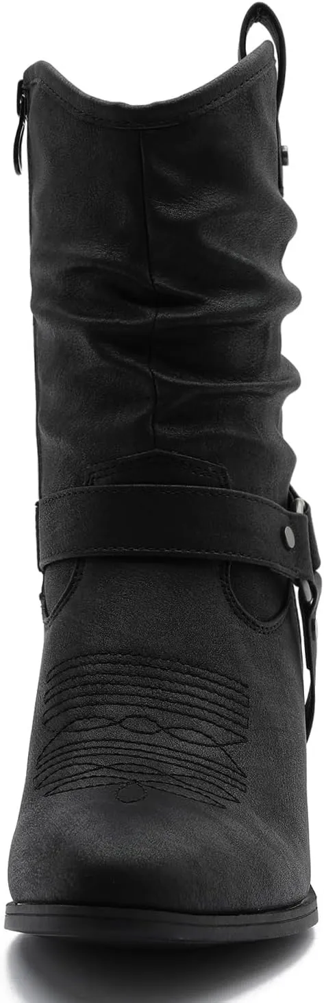 GLOBALWIN Women's Mid Calf The Western Cowgirl Boots Fashion Cowboy Boots For Women Chunky Low Heel