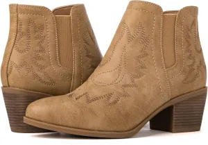 GLOBALWIN Women's Pull On Ankle Boots The Western Cowboy Cowgirl Boots