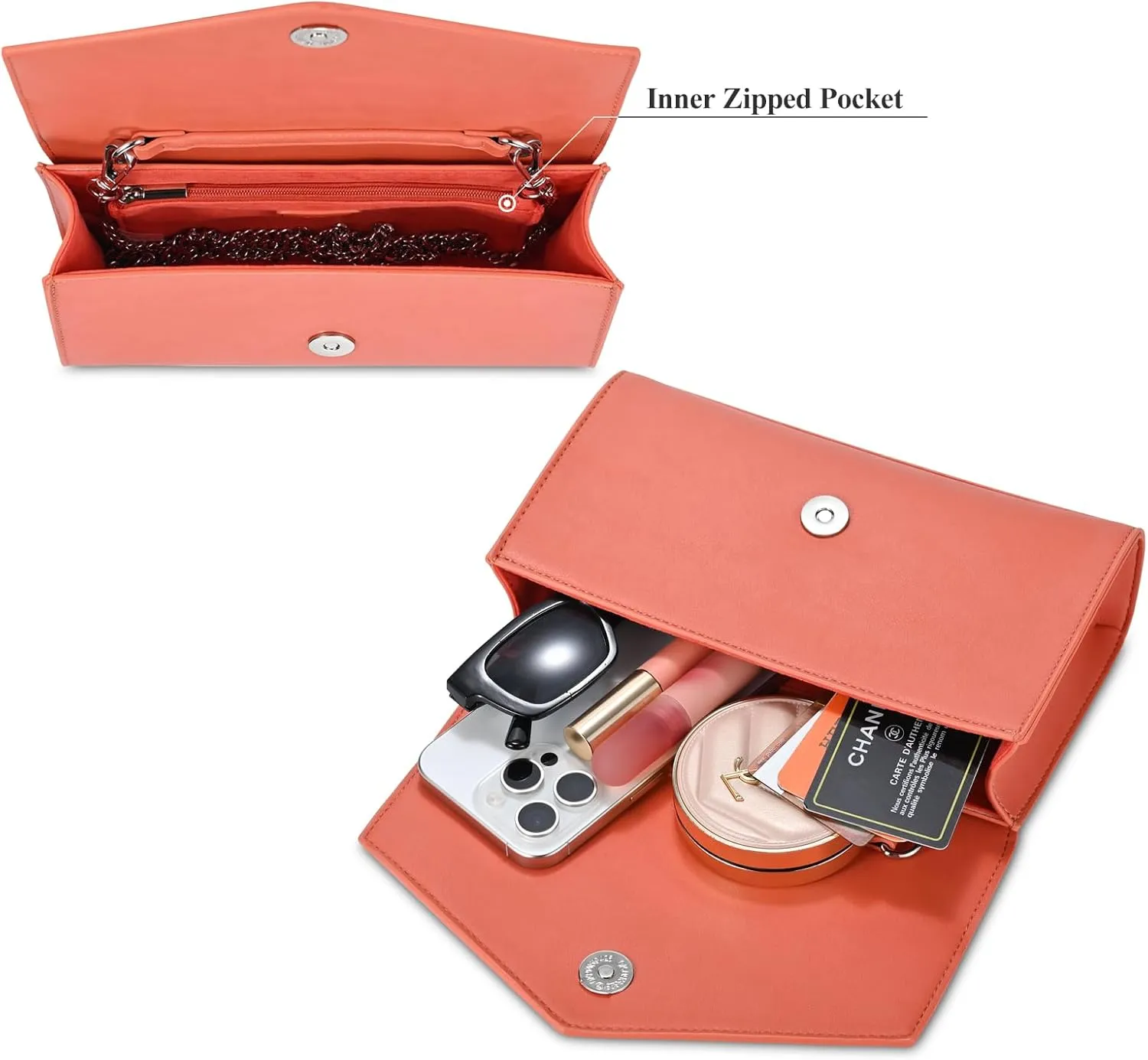 GM LIKKIE Clutch Purse for Women, Evening Envelope Clutch Bag, Crossbody Foldover PU Leather Shoulder Handbag