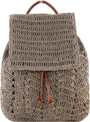Goclothod Fashion Straw Backpack for Women Drawstring Shoulder Bag Bohemian Beach Handbags