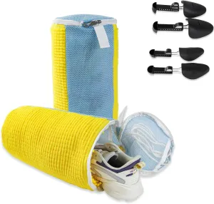 GOGOODA Upgraded Shoe Washing Bag for Washing Machine - Laundry Shoe Bag for Washer and Dryer with Safety Lock for All Shoe Types (Yellow, with shoe trees)