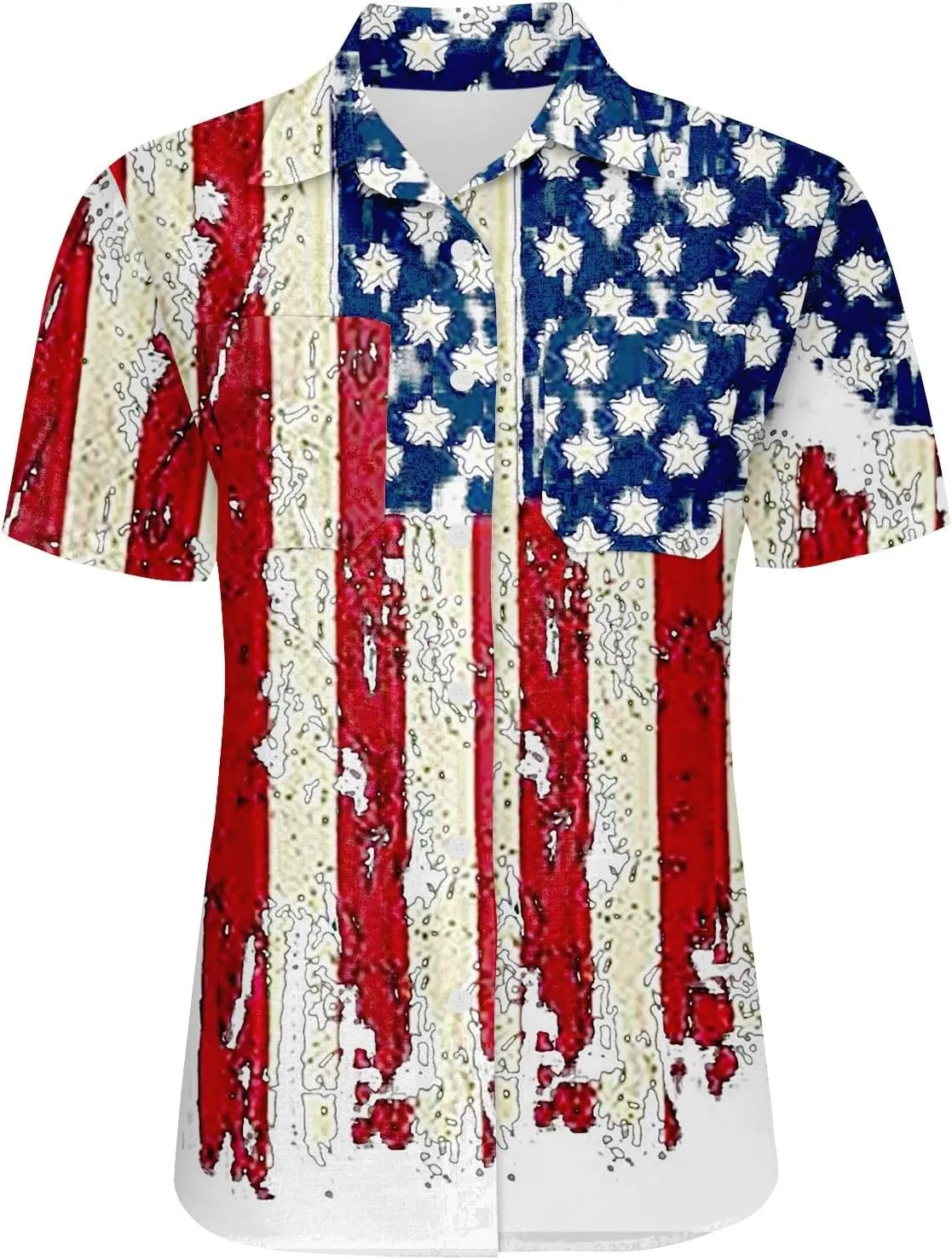GOKKILRW 4th of July Womens Shirts USA Patriotic Outfits Button Down Short Sleeve Funny Hawaiian T-Shirts Beach Travel Tops