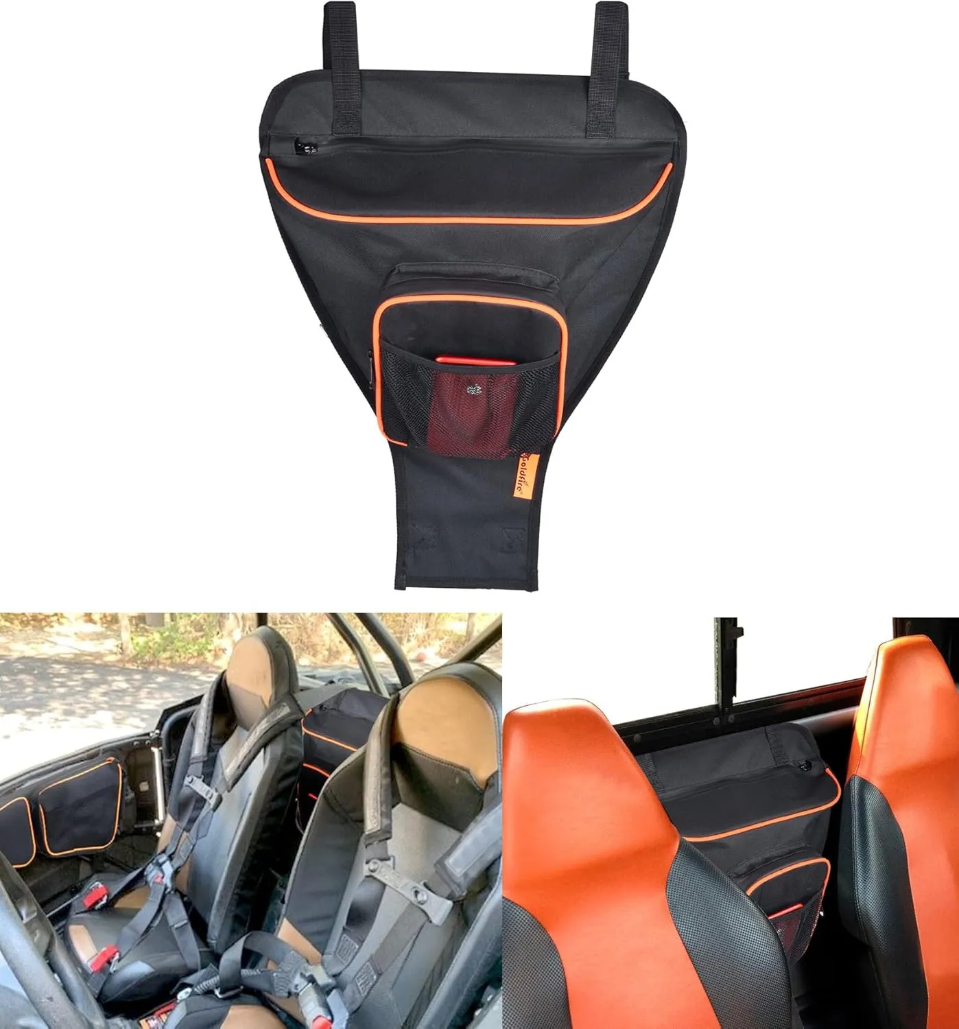 Goldfire RZR XP Accessories,1680D UTV Gear Bag Cab Pack Center Seat Storage Tool Bag Between Seat Shoulder Bag For Polaris Razor 570 800 S 900 1000 XP (Orange Piping)