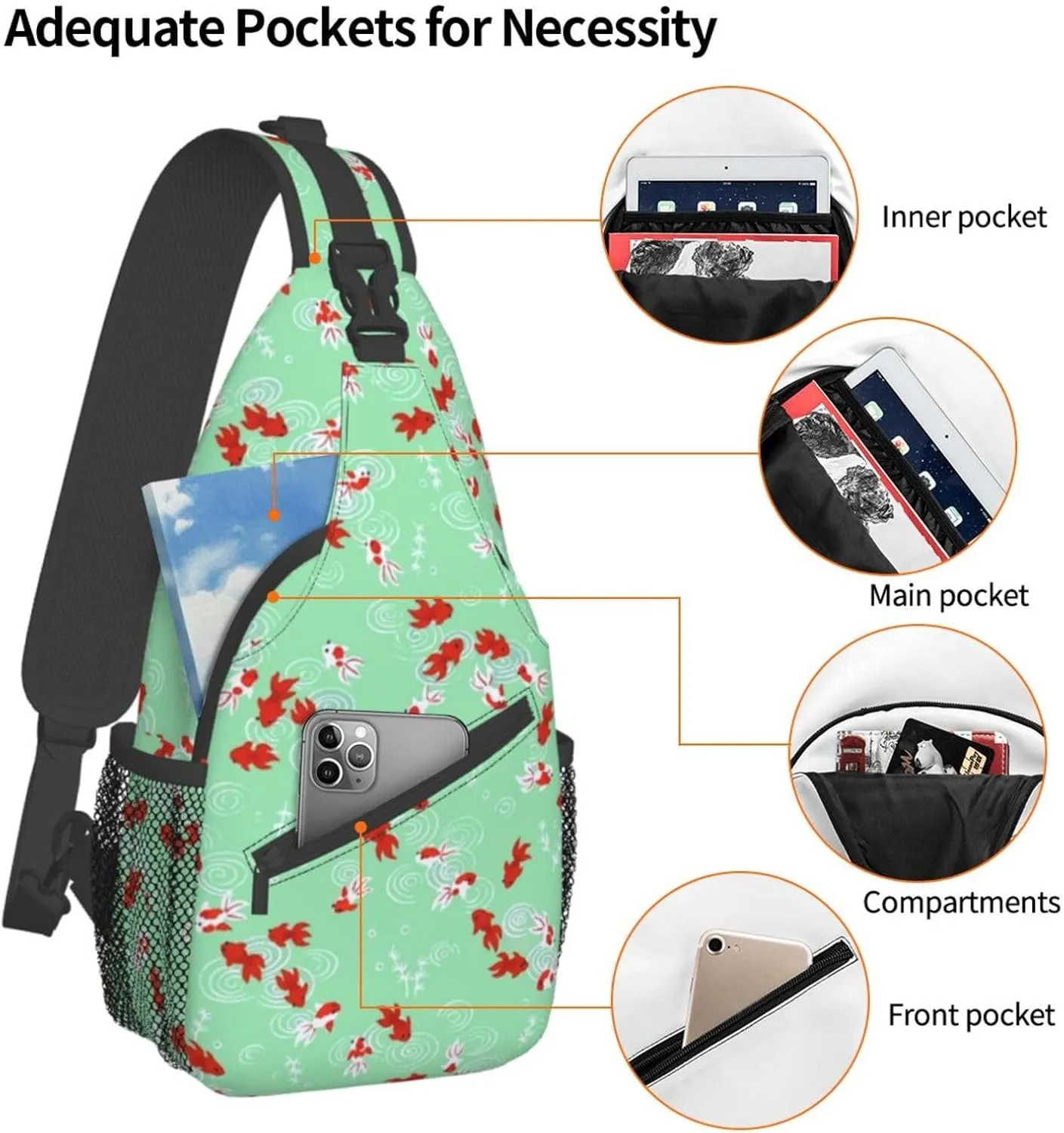 Goldfish Crossbody Bag Fish Shoulder Bag Backpack Cute Sling Bag Funny Chest Casual Daypack for Outdoor