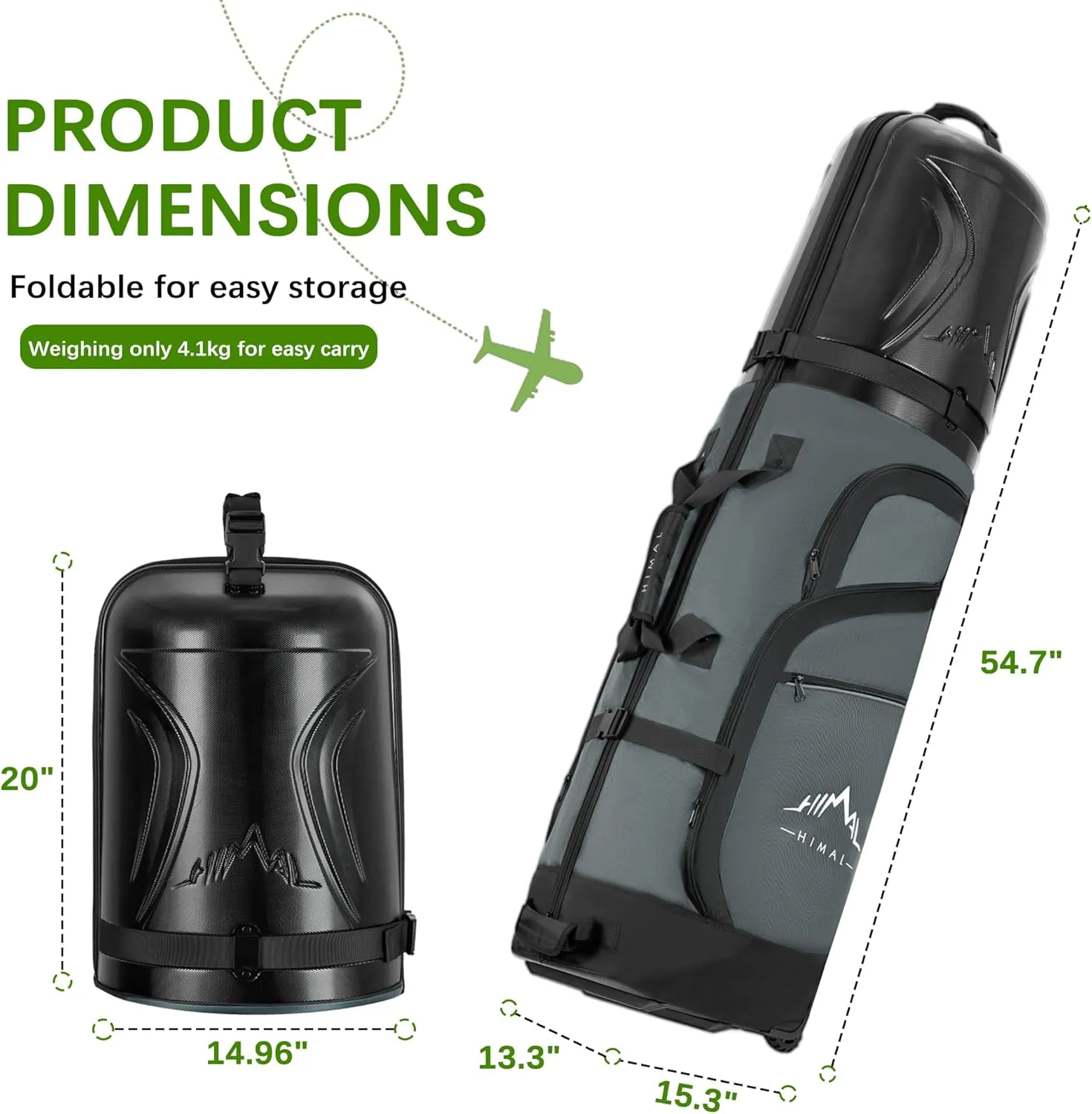 Golf Travel Bag with PC Hard Case Top, 1680D Heavy Duty Oxford Fabric Golf clubs Travel Bags for Airlines with Wheels, Wear-Resistant, Foldable