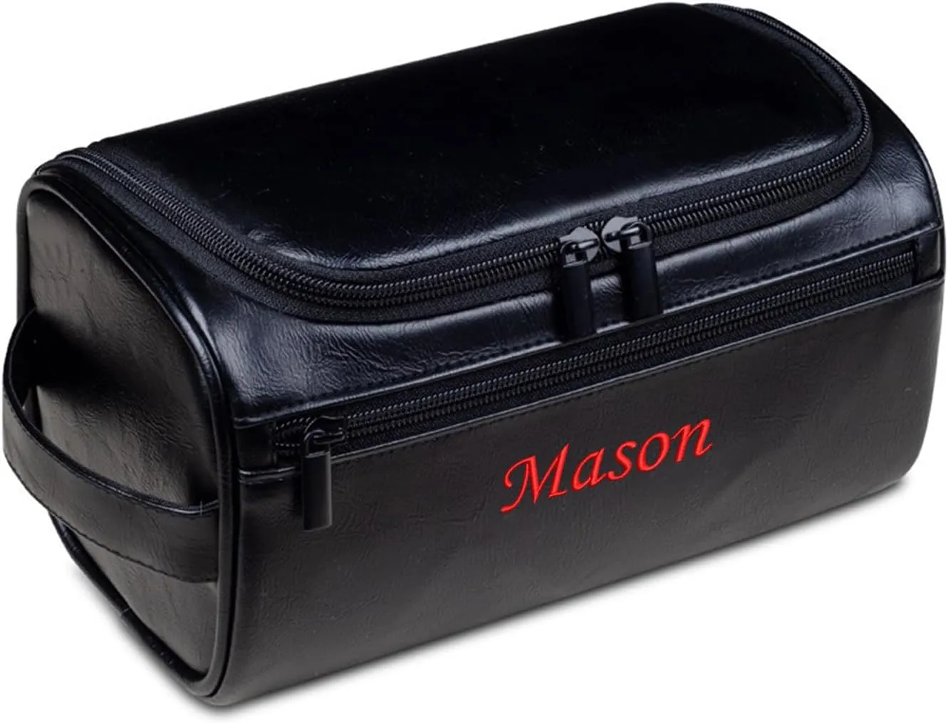 GOPHIE Personalized Embroidered Men's Leather Toiletry Bag,Travel Toiletry Bag for Men,PU Leather Waterproof Travel Shaving Dopp Kit (1, Black)