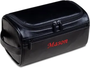 GOPHIE Personalized Embroidered Men's Leather Toiletry Bag,Travel Toiletry Bag for Men,PU Leather Waterproof Travel Shaving Dopp Kit (1, Black)