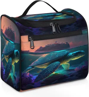 Gorgeous Turtle Tropical Island Toiletry Bag for Women, Hanging Travel Toiletry Bag, Water-resistant Cosmetic Makeup Organizer for Toiletries and Cosmetics, Bathroom Shower Bag with Handle and Hook