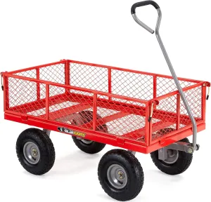 Gorilla Carts Steel Utility Wagon w/Removable Side Panels, 800 lb Capacity, Red - Outdoor Flatbed Cart with 38" x 21" Metal Mesh Bed and All-Terrain Wheels for Garden, Lawn & Landscaping