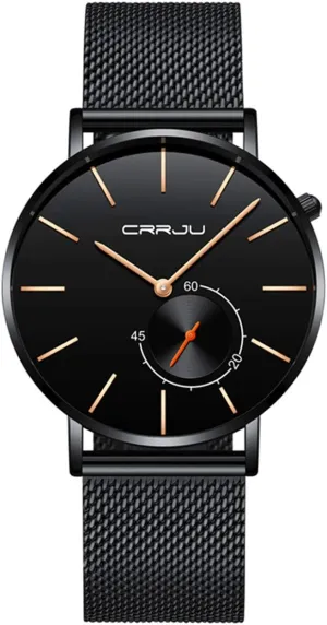 Gosasa Mens Minimalist Quartz Watch Black/Rose Gold Stainless Steel Mesh Strap Sport Casual Thin Dial Watches