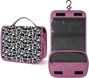 Gothic Skulls Print,Travel Toiletry Hanging Bag Waterproof Bags,Horror Death Skeleton,Makeup bag Organizers, Cosmetic Travel-Sized Container,Large Capacity for Women,Black White