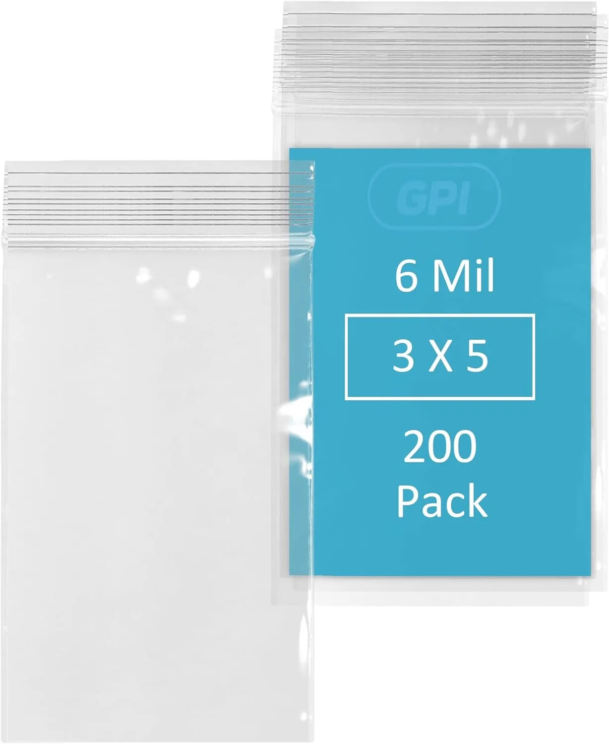 GPI - 6 Mil, Extra Heavy-Duty, 3" X 5" Clear Plastic Reclosable Zip Bags, Puncture-Resistant, Strong Resealable Poly Bags, With Lock Zipper Seal, For Screws, Nuts, Bolts & Constuction, 200 Count.