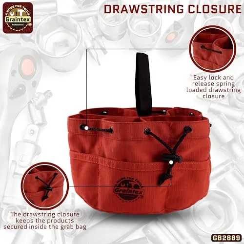 Graintex GB2889 18 Pockets Grab Bag Rust Color Rip-stop Canvas Drawstring Closure, Small Parts Organizer Bag, Parachute Bag for Screws, Small Tools, Small Parts, Parachute Tool Bag