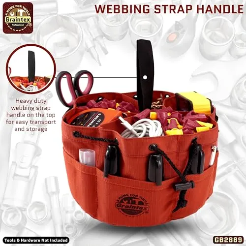 Graintex GB2889 18 Pockets Grab Bag Rust Color Rip-stop Canvas Drawstring Closure, Small Parts Organizer Bag, Parachute Bag for Screws, Small Tools, Small Parts, Parachute Tool Bag