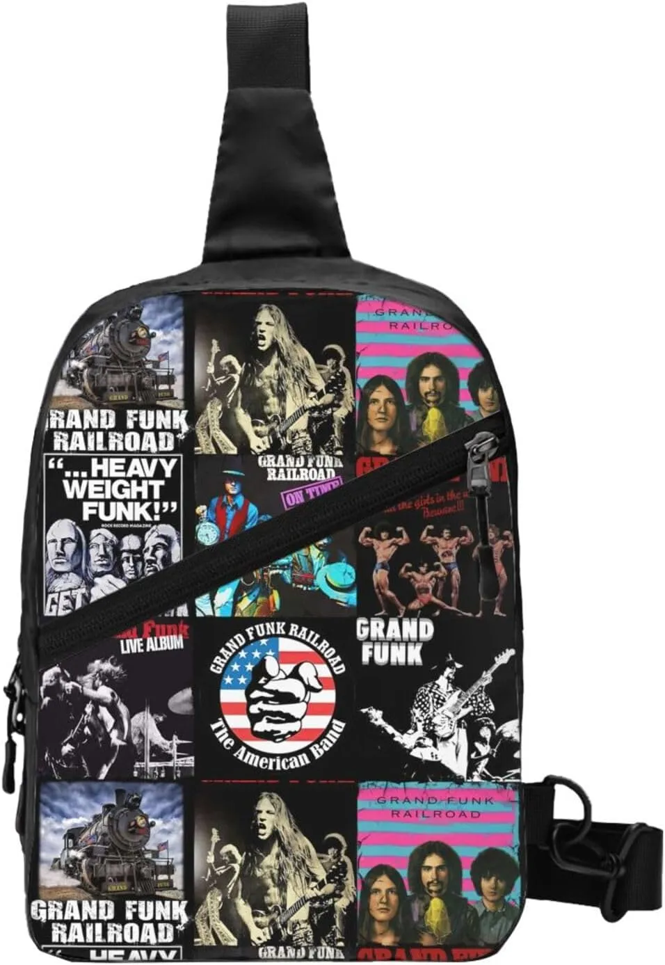 Grand Music Funk Railroad Crossbody Bag Chest Handbag Sling Bag Adjustable Shoulder Pouch Portable Chest Package Foldable Multipurpose Daypack for Hiking