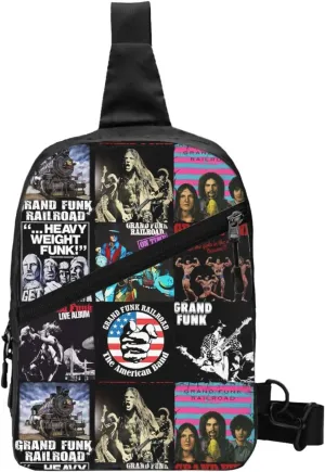 Grand Music Funk Railroad Crossbody Bag Chest Handbag Sling Bag Adjustable Shoulder Pouch Portable Chest Package Foldable Multipurpose Daypack for Hiking