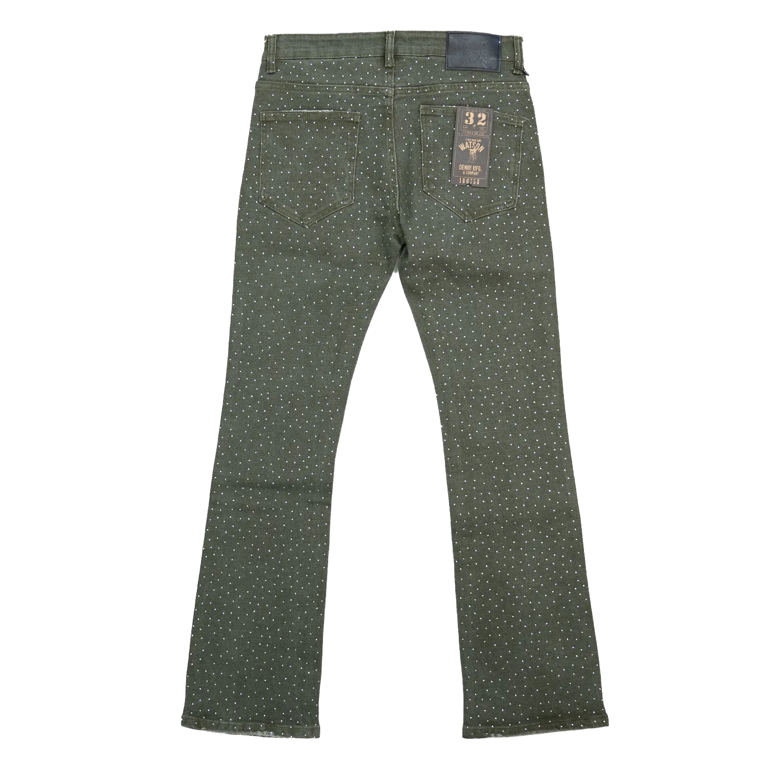 GREEN EMBELLISHED RHINESTONE CRYSTAL WATSON DENIM