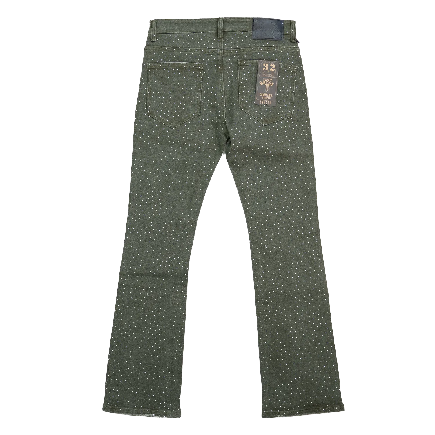 GREEN EMBELLISHED RHINESTONE CRYSTAL WATSON DENIM