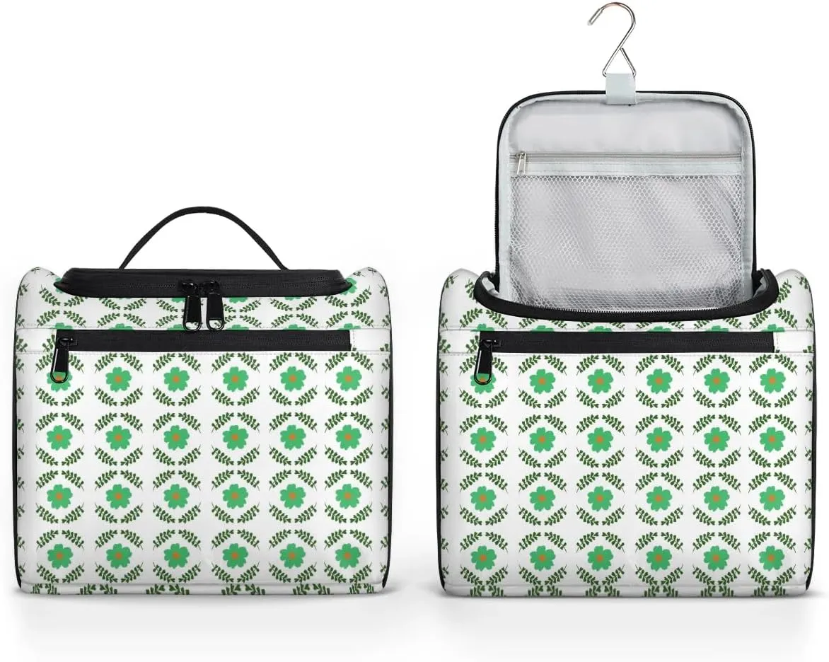 Green Floral Hanging Toiletry Bag Wash Makeup Bag for Women Men Cute Leaves Travel Cosmetics Bag Shaving Bag Organizer Kit for Accessories, Cosmetics, Travel Essentials