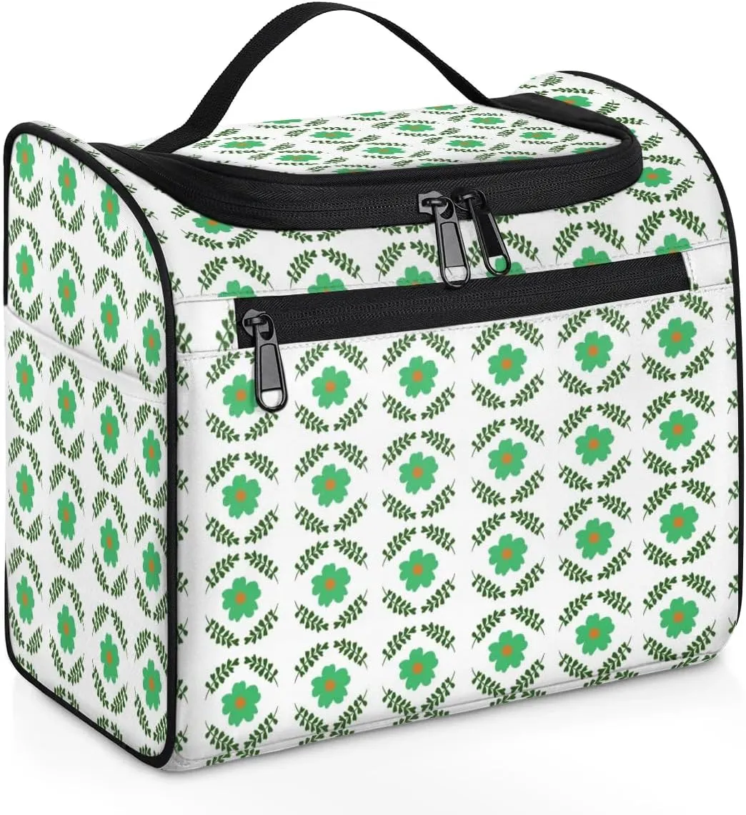 Green Floral Hanging Toiletry Bag Wash Makeup Bag for Women Men Cute Leaves Travel Cosmetics Bag Shaving Bag Organizer Kit for Accessories, Cosmetics, Travel Essentials