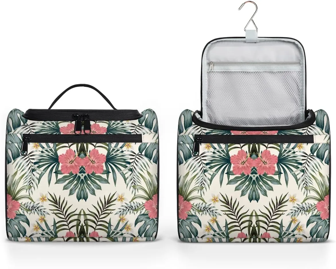 Green Palm Tropic Leaves Jungle Large Travel Toiletry Bag for Women, Travel Organizer for Toiletries, Waterproof Makeup Cosmetic Bag with Handle, Summer