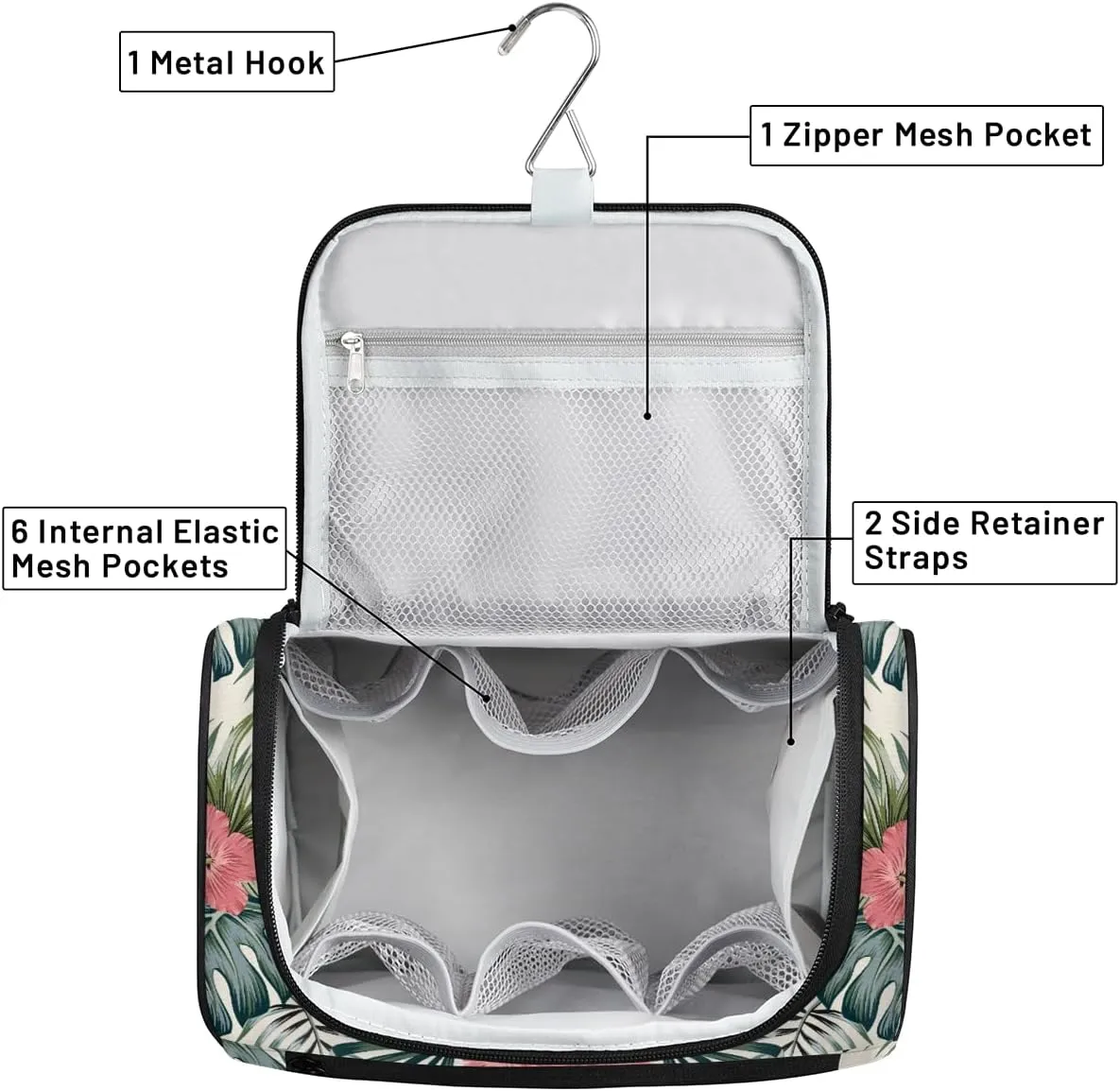 Green Palm Tropic Leaves Jungle Large Travel Toiletry Bag for Women, Travel Organizer for Toiletries, Waterproof Makeup Cosmetic Bag with Handle, Summer