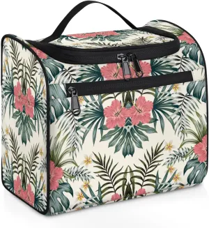Green Palm Tropic Leaves Jungle Large Travel Toiletry Bag for Women, Travel Organizer for Toiletries, Waterproof Makeup Cosmetic Bag with Handle, Summer