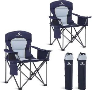 GREEN PARTY Folding Camping Chair Oversized Heavy Duty Lawn Chair with Cooler Bag, Cup Holder, Storage Pocket, Collapsible Padded Outdoor Arm Chair, Quad Lumbar