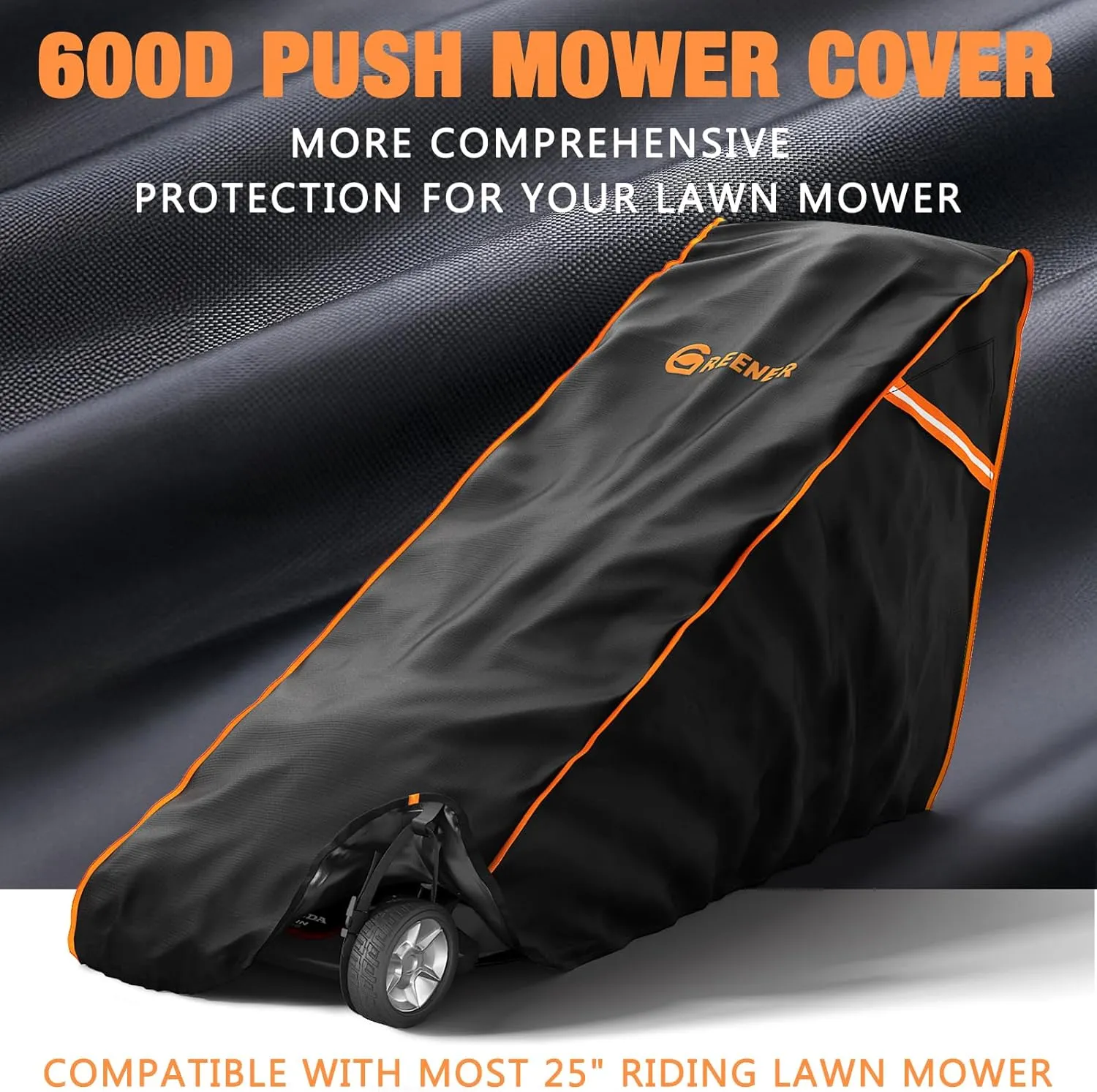GREENER Lawn Mower Cover- Heavy Duty 420D Polyester Oxford Waterproof, Waterproof Lawn Mower Covers for Outdoor, Universal with Storage Bag for Greenworks, EGO and More, 89.7''L*25''W*38.9''H Black