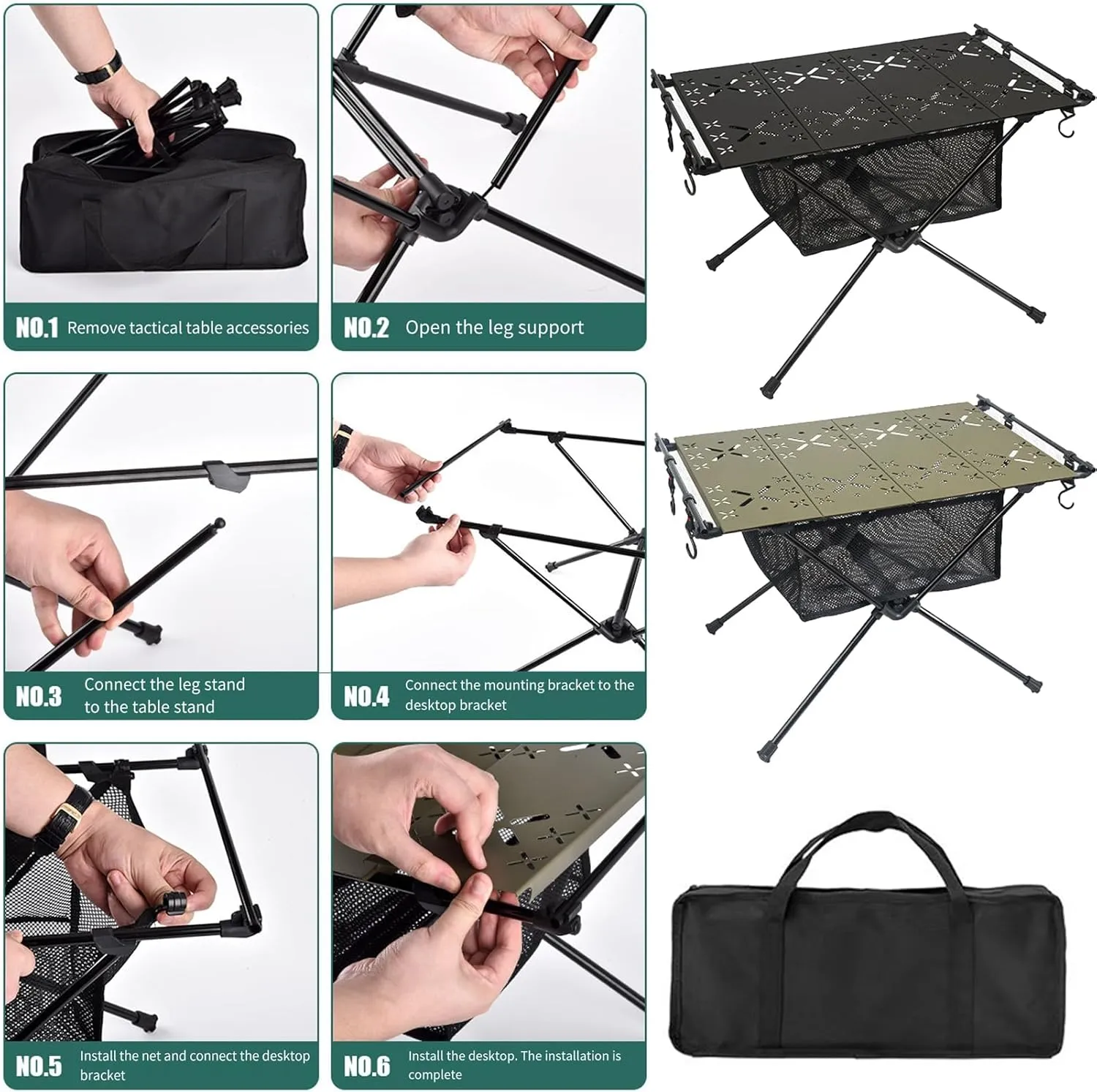Grill Camping Table Beach Table Barbecue Camping Table Aluminum Alloy Folding Table for Camping Picnics Bbqs Portable Stable Outdoor Table with 20kg Load Capacity Black B