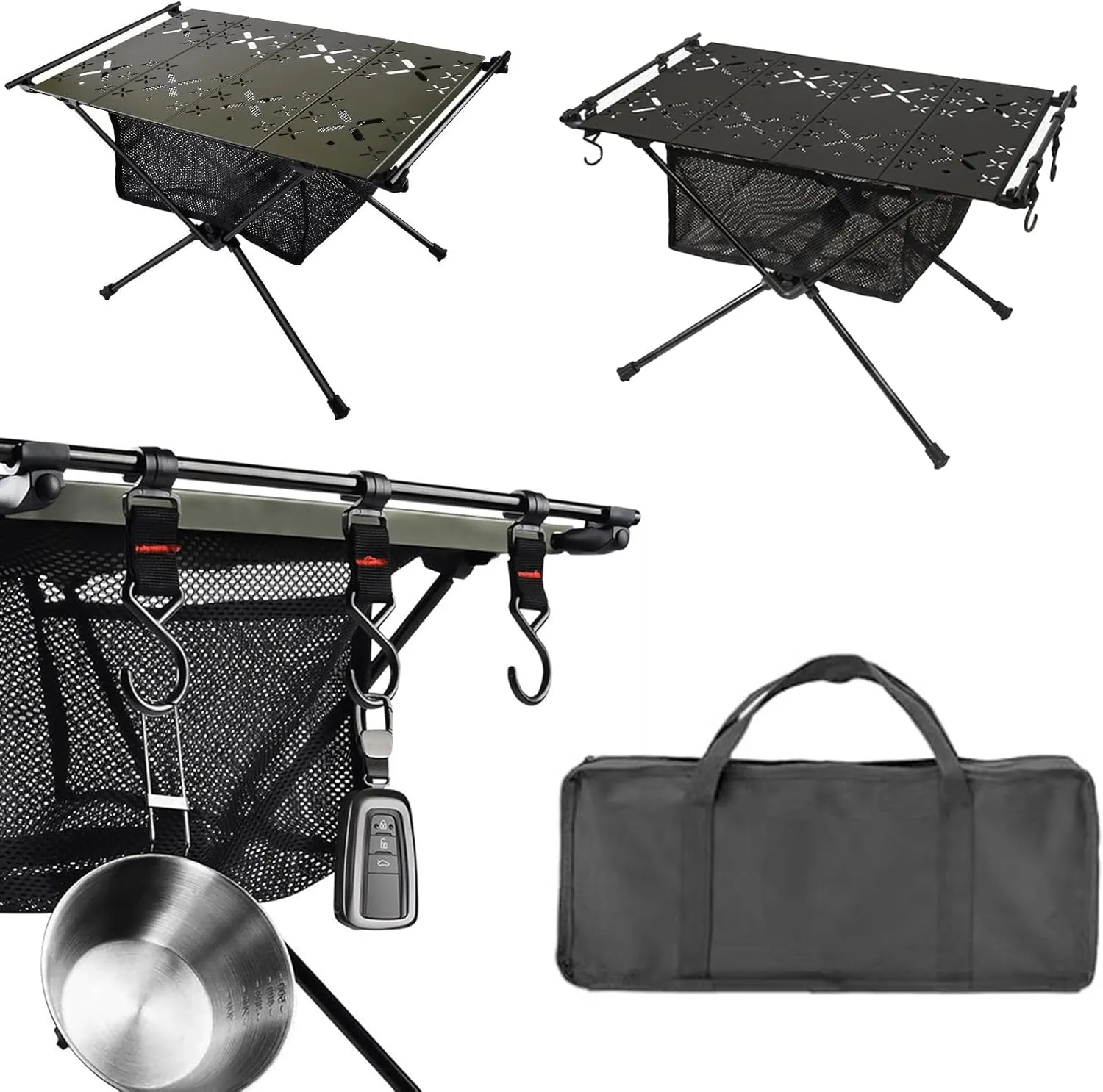 Grill Camping Table Beach Table Barbecue Camping Table Aluminum Alloy Folding Table for Camping Picnics Bbqs Portable Stable Outdoor Table with 20kg Load Capacity Black B