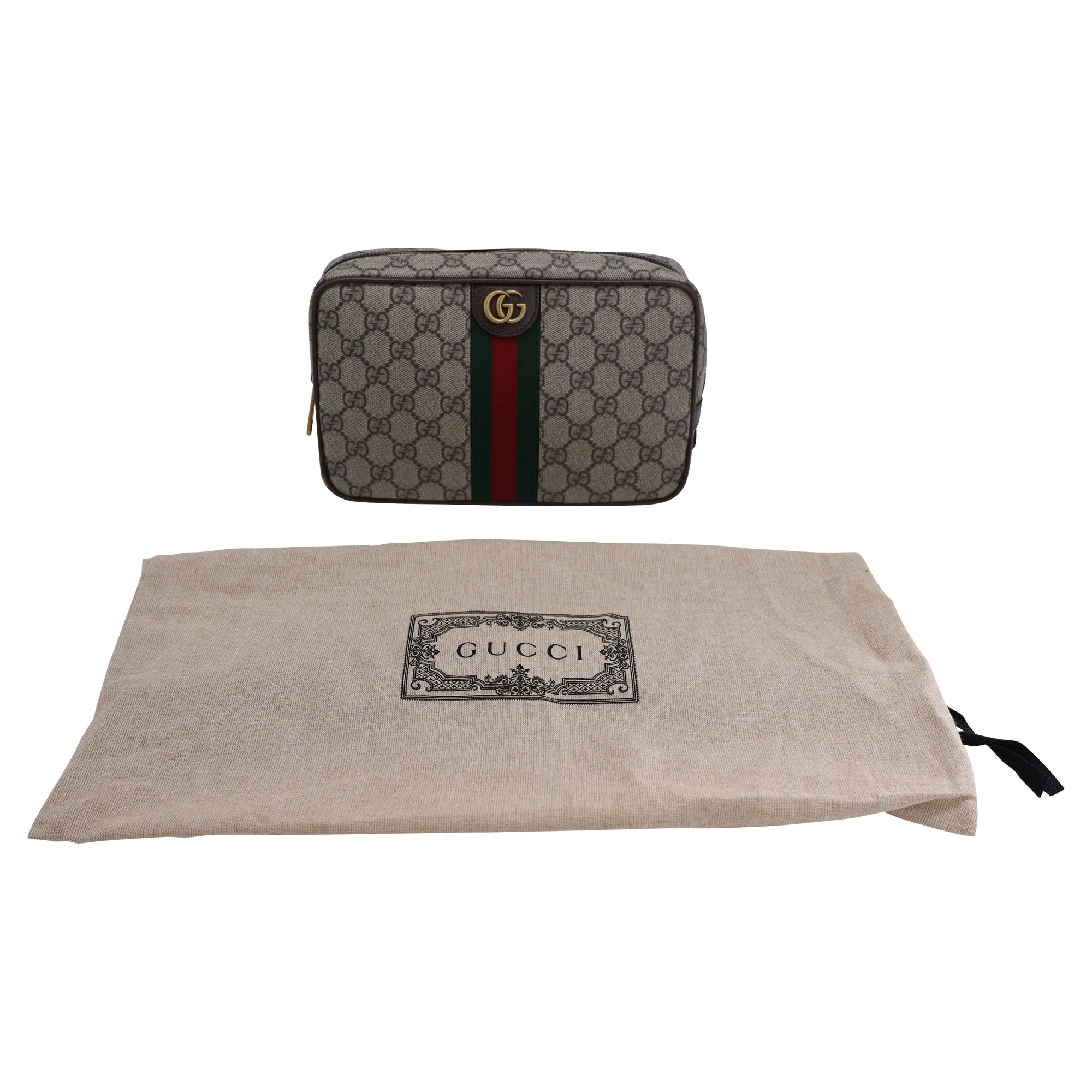 Gucci Savoy Toiletry Case With Web GG Supreme in Beige Canvas