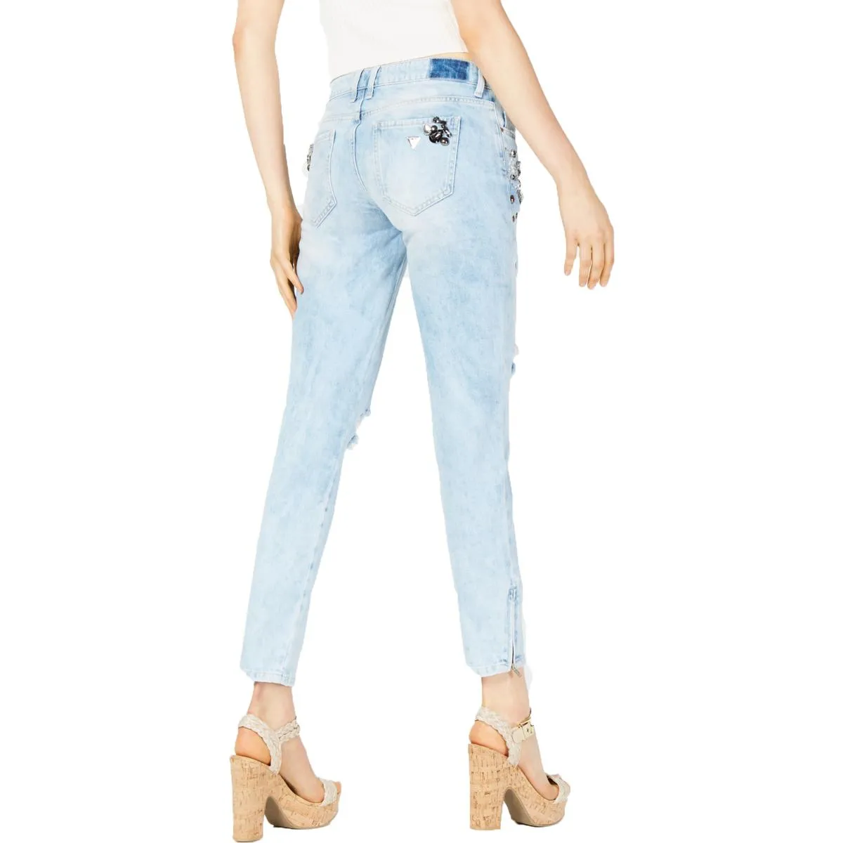 Guess Womens Marilyn 3 Zip Low Rise Destroyed Skinny Jeans