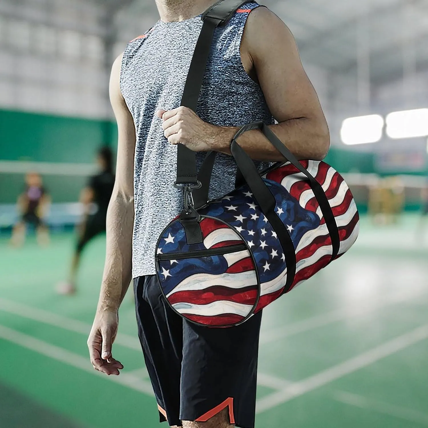Gym Bag for Men Women Lightweight Sports Duffle Bag with Multiple Compartments Cylindrical Gym Bag for Fitness Travel And Outdoor Activities Ater Resistant Yoga Bag Training Bag American Flag